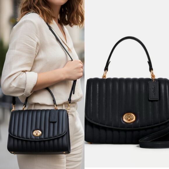 Coach Tilly Top Handle with Linear Quilting Color: Black Style# 2562 GUC - Picture 1 of 10